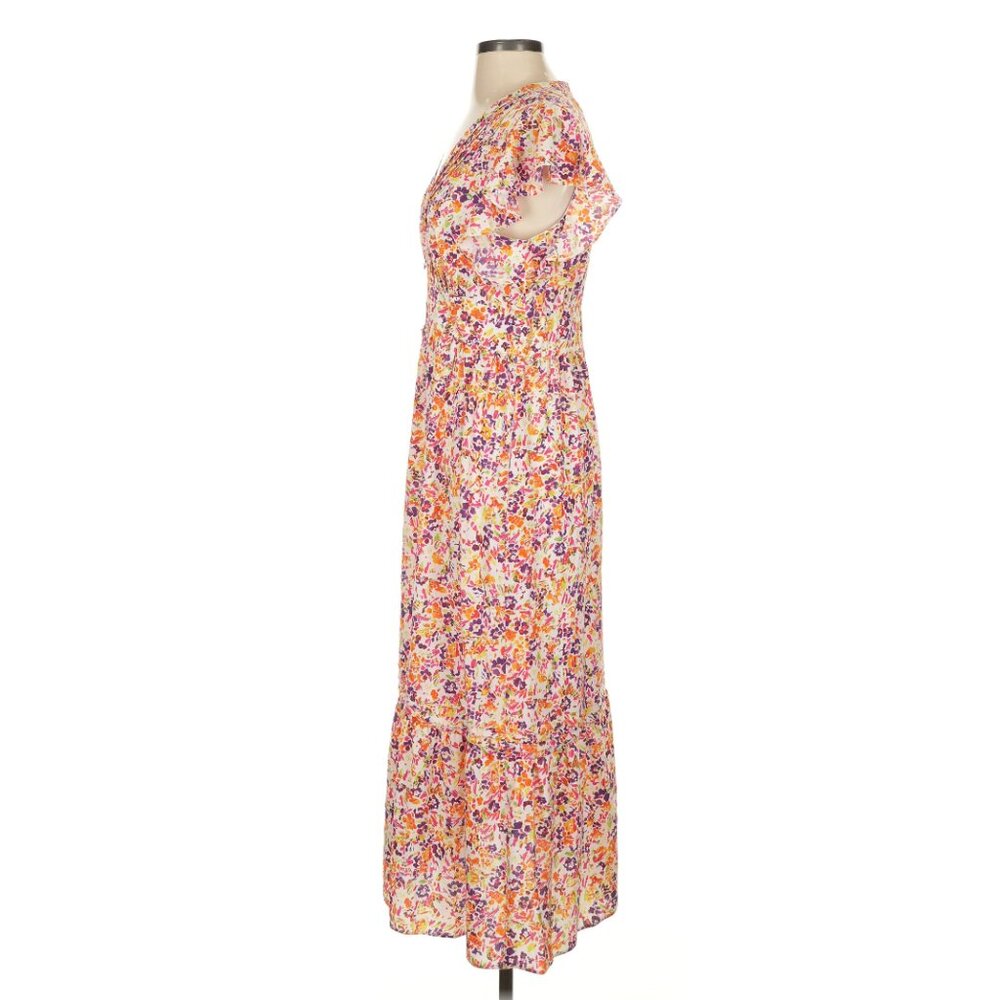 Julia Jordan Pintuck Peach floral Flutter Sleeve Midi Dress - Size 4- Like New - Picture 6 of 10